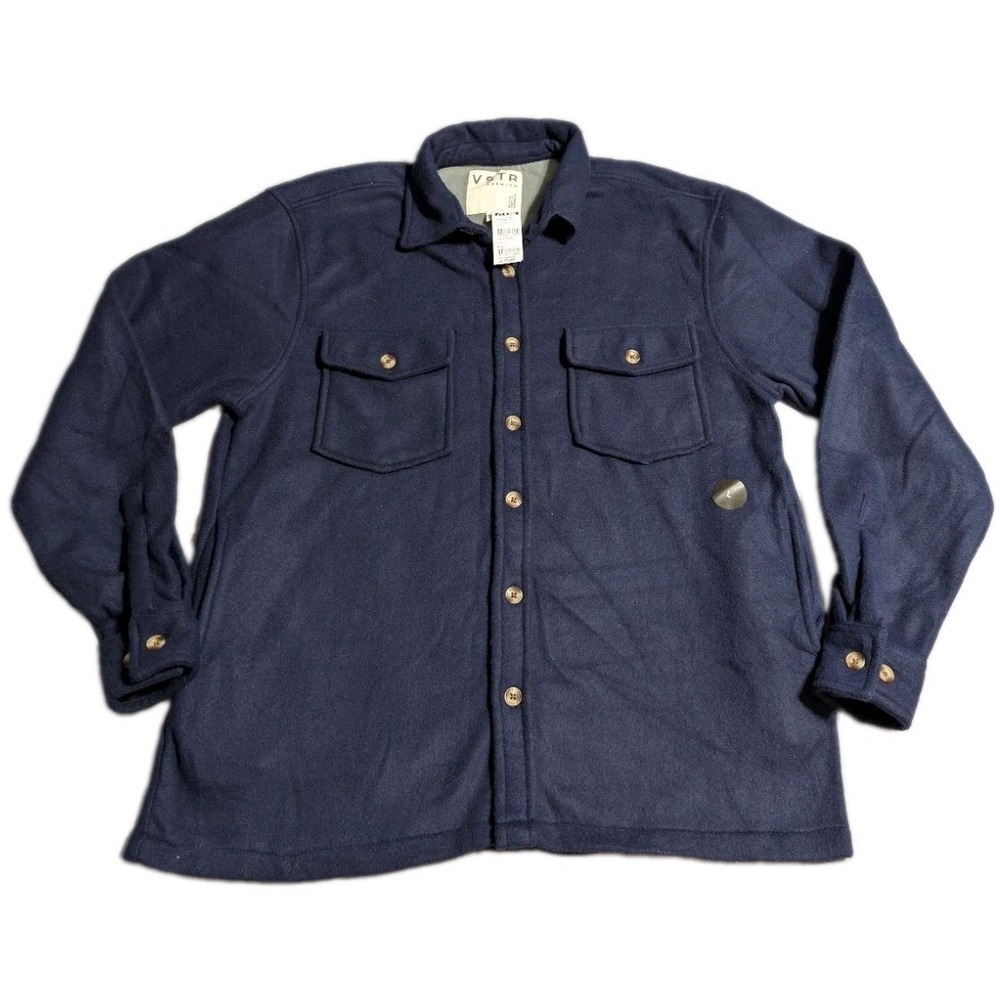 VSTR Premium Solid Shacket Mens L Navy Button Up Shirt Jacket NWT